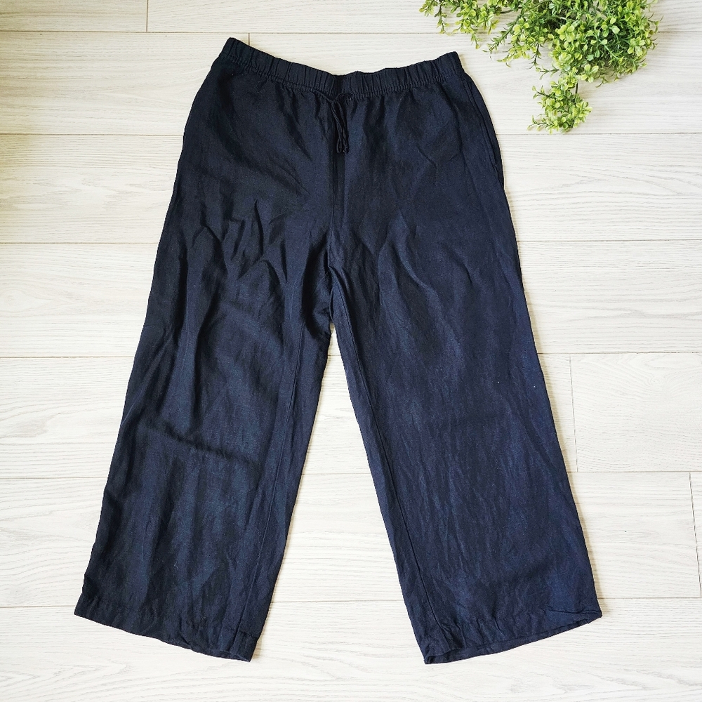 H&M Linen Blend Wide Leg Pull On Loose Fit Black Wide Leg Pants Size Large